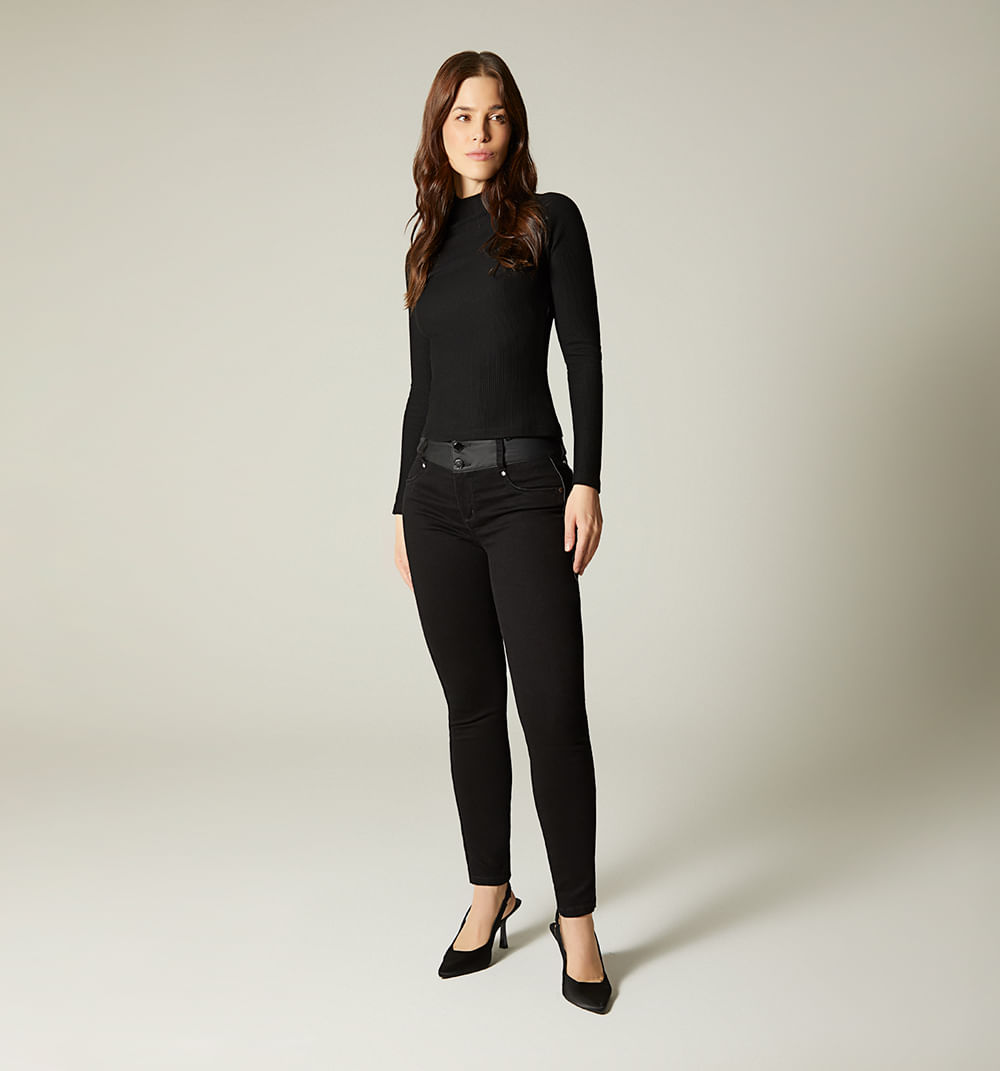 Jean ultraslim tiro medio cierres combinacion pu para mujer