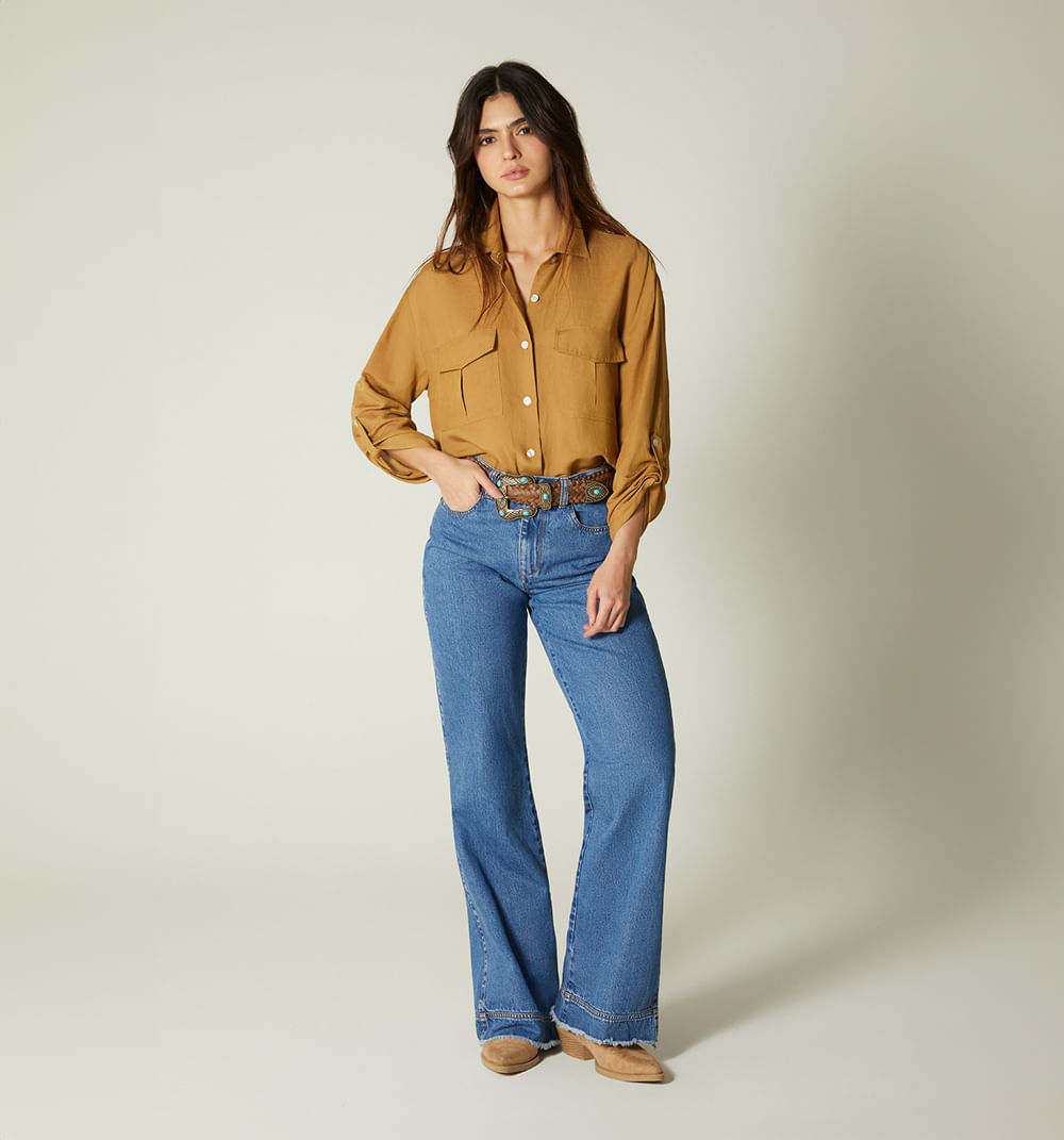 Jean campana tiro alto correa para mujer