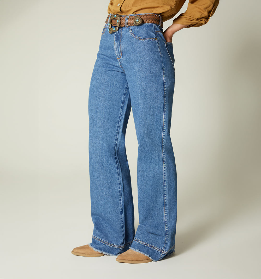 Jean campana tiro alto correa para mujer