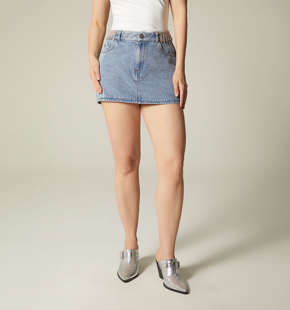 Mini falda denim con cristales para muje