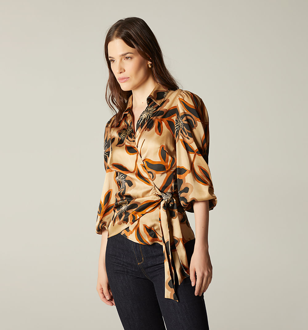 Blusa cruzada manga larga