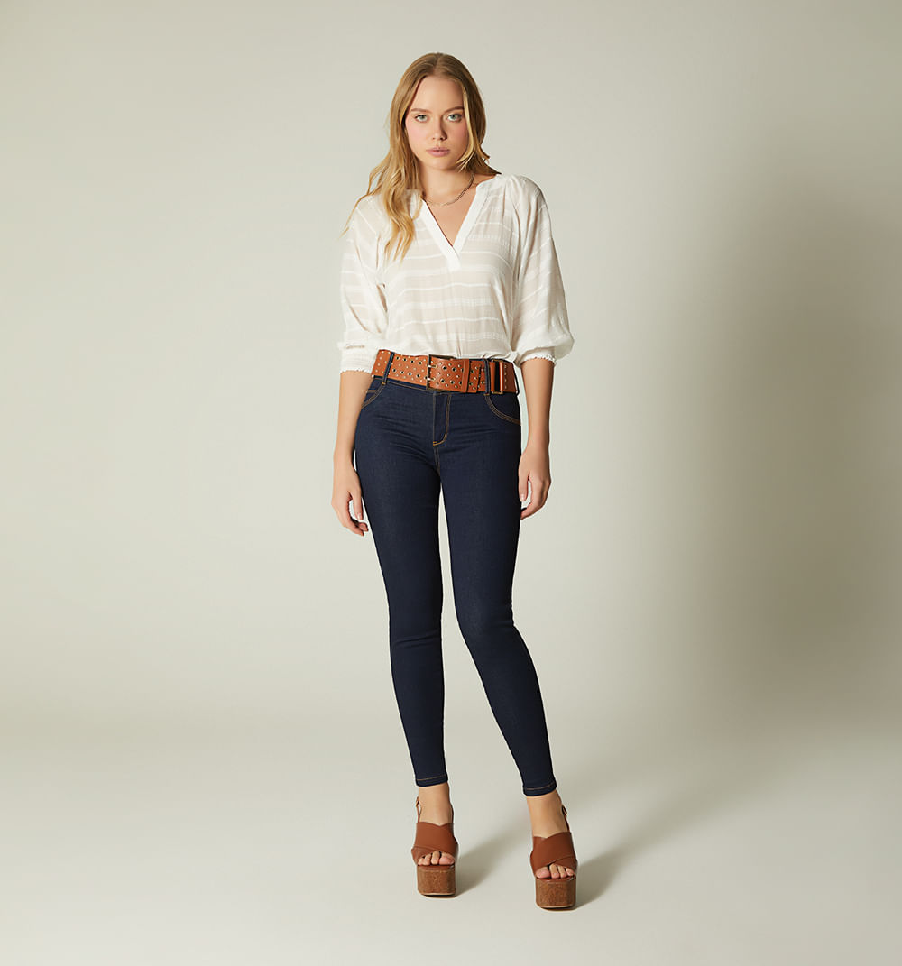 Jean ultraslim tiro alto correa elastica