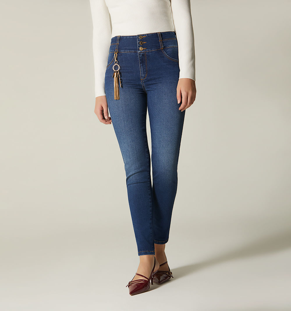 Jean ultraslim tiro alto con borla