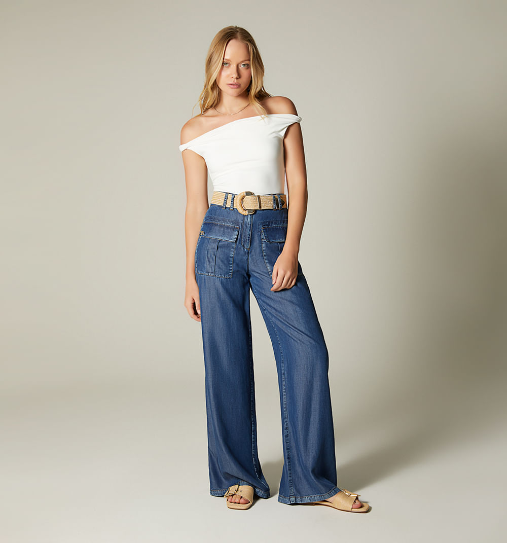 Jean palazzo tiro alto bolsillo con tapa