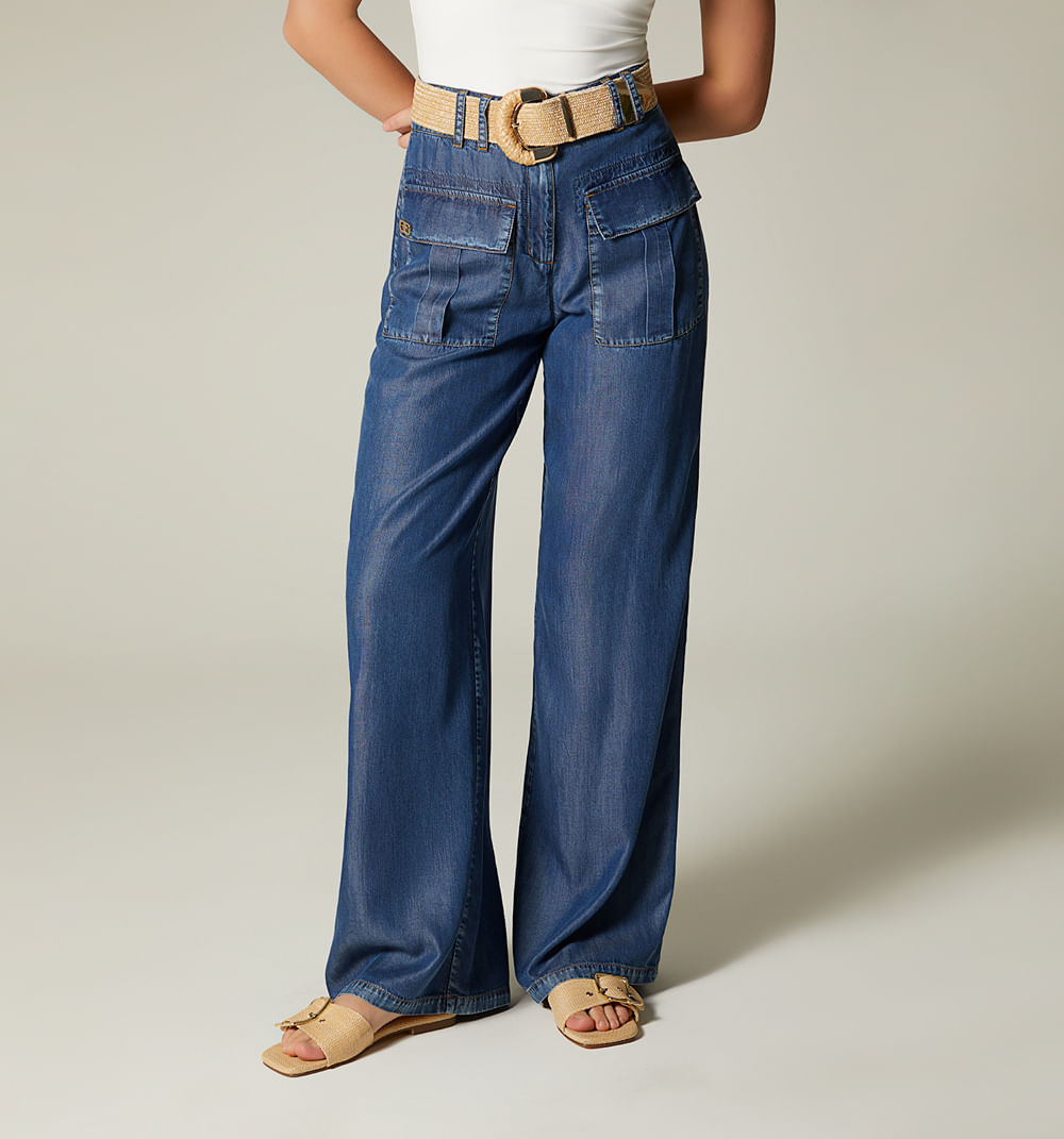 Jean palazzo tiro alto bolsillo con tapa