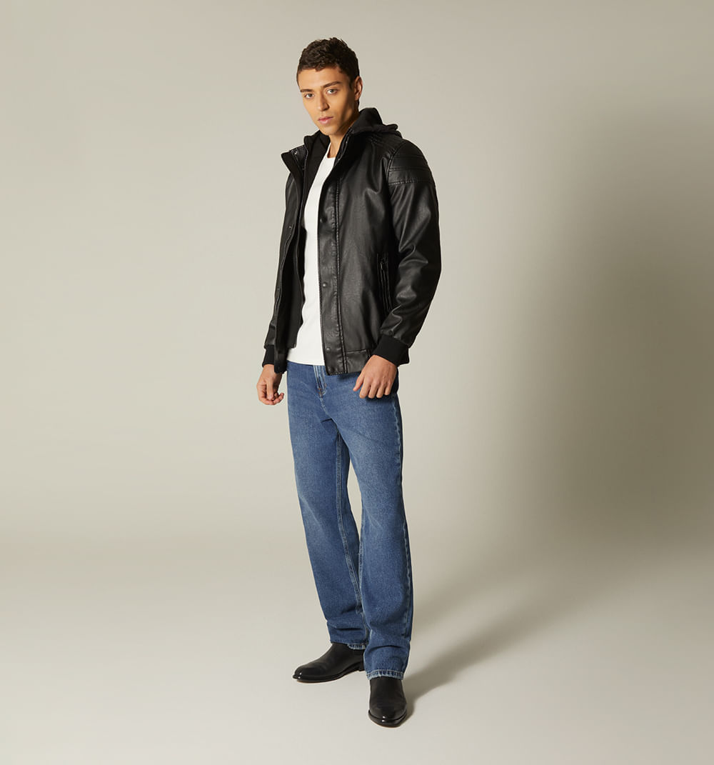 Chaqueta con capucha en pu para hombre