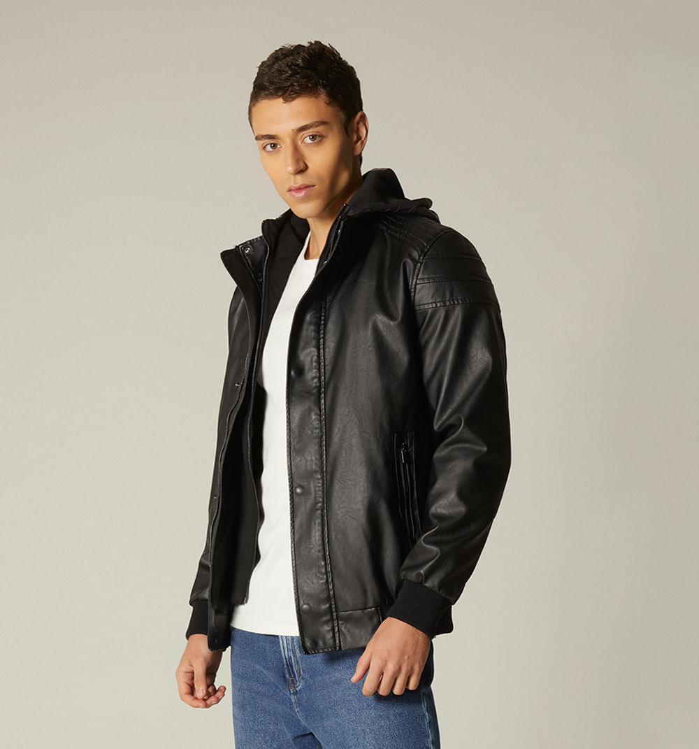 Chaqueta con capucha en pu para hombre