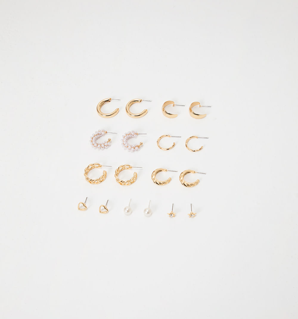 Aretes baño oro set x9