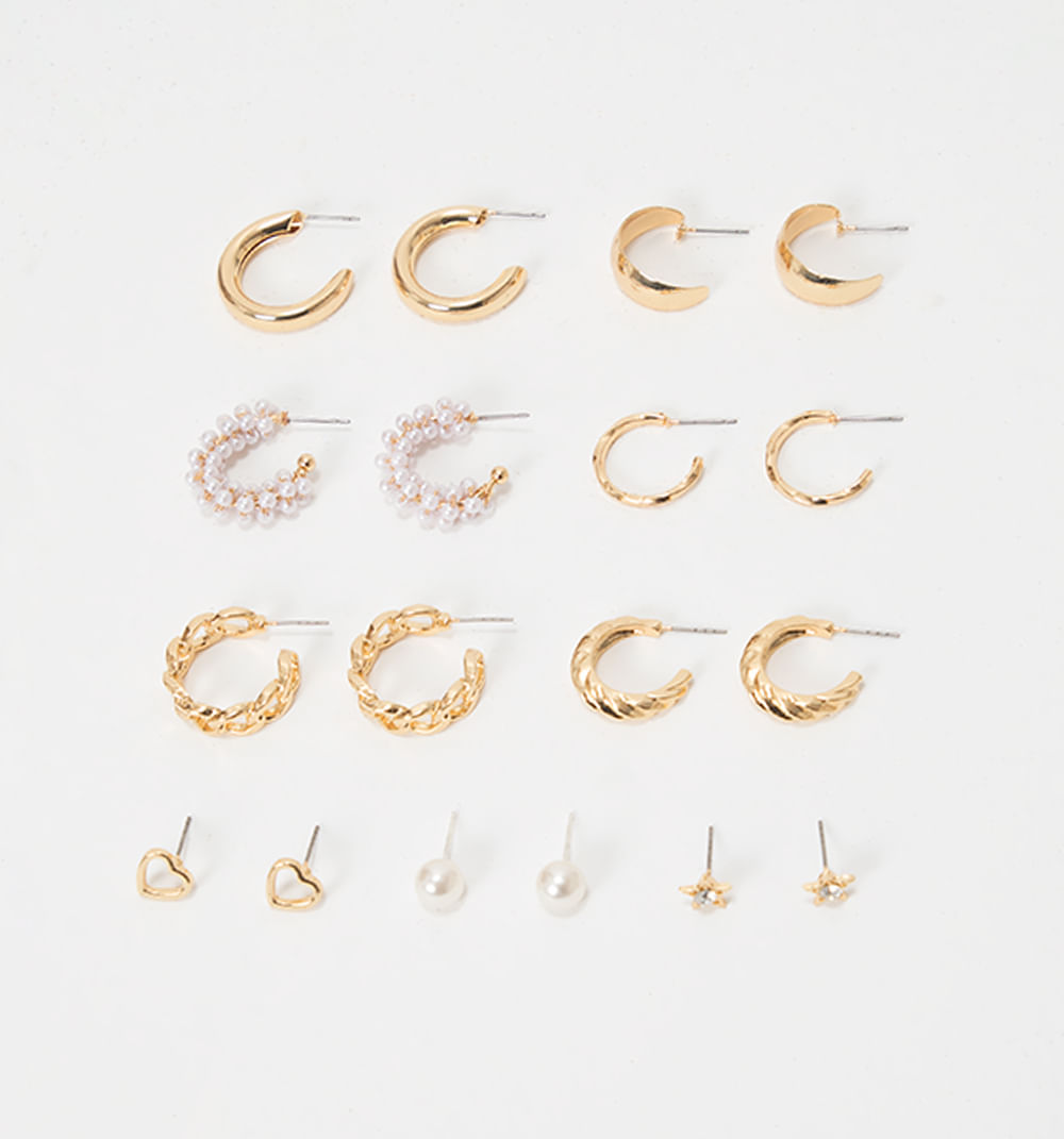 Aretes baño oro set x9