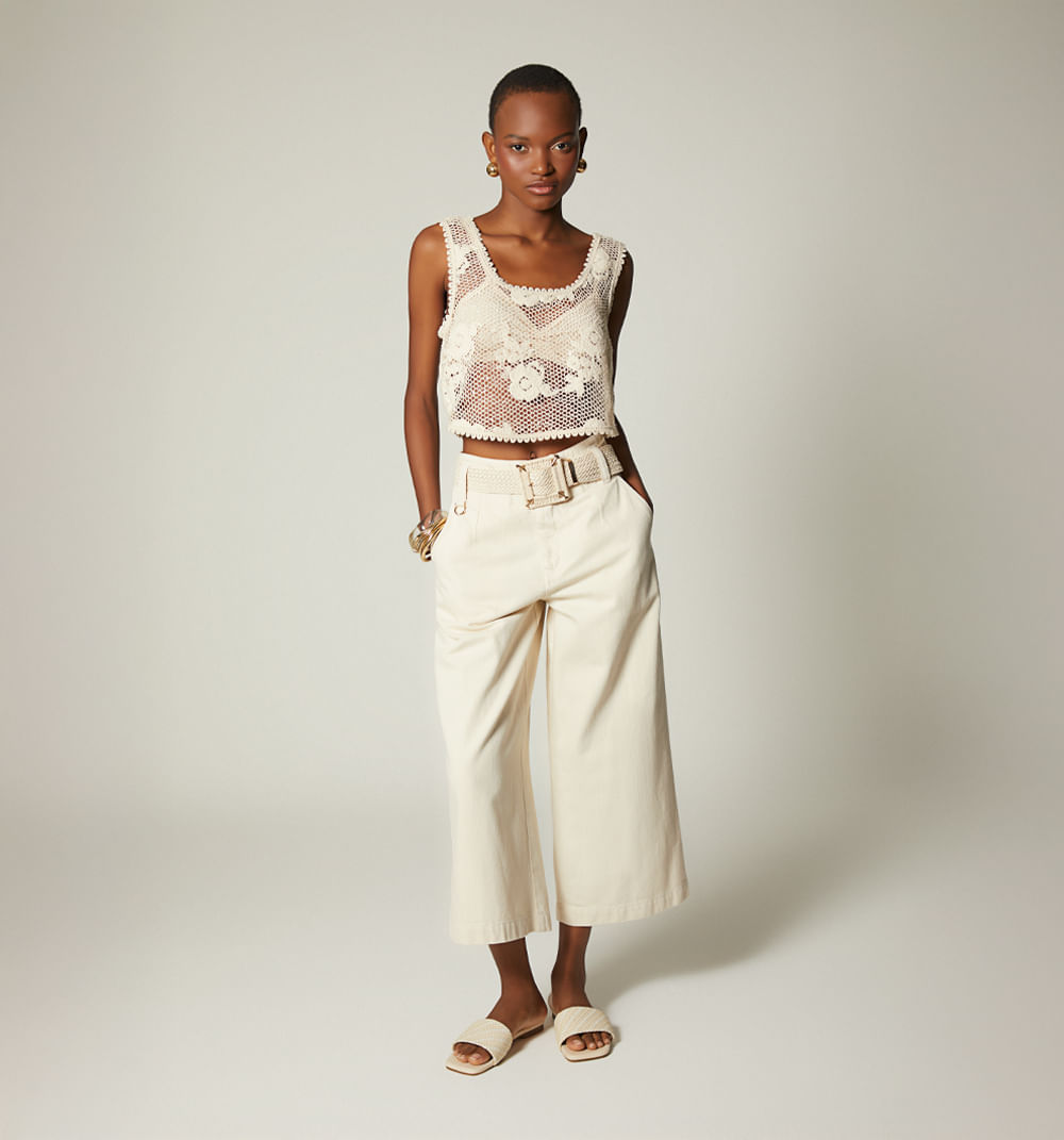 Jean culotte tiro alto con cinturon para