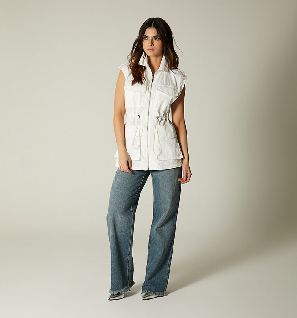 Chaleco largo bolsillos cierres y jareta