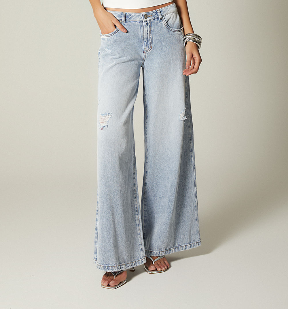 Jean palazo tiro bajo cinco bolsillos