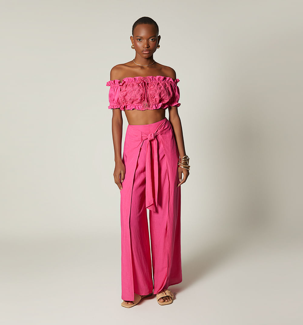 Crop manga corta frente con encajes