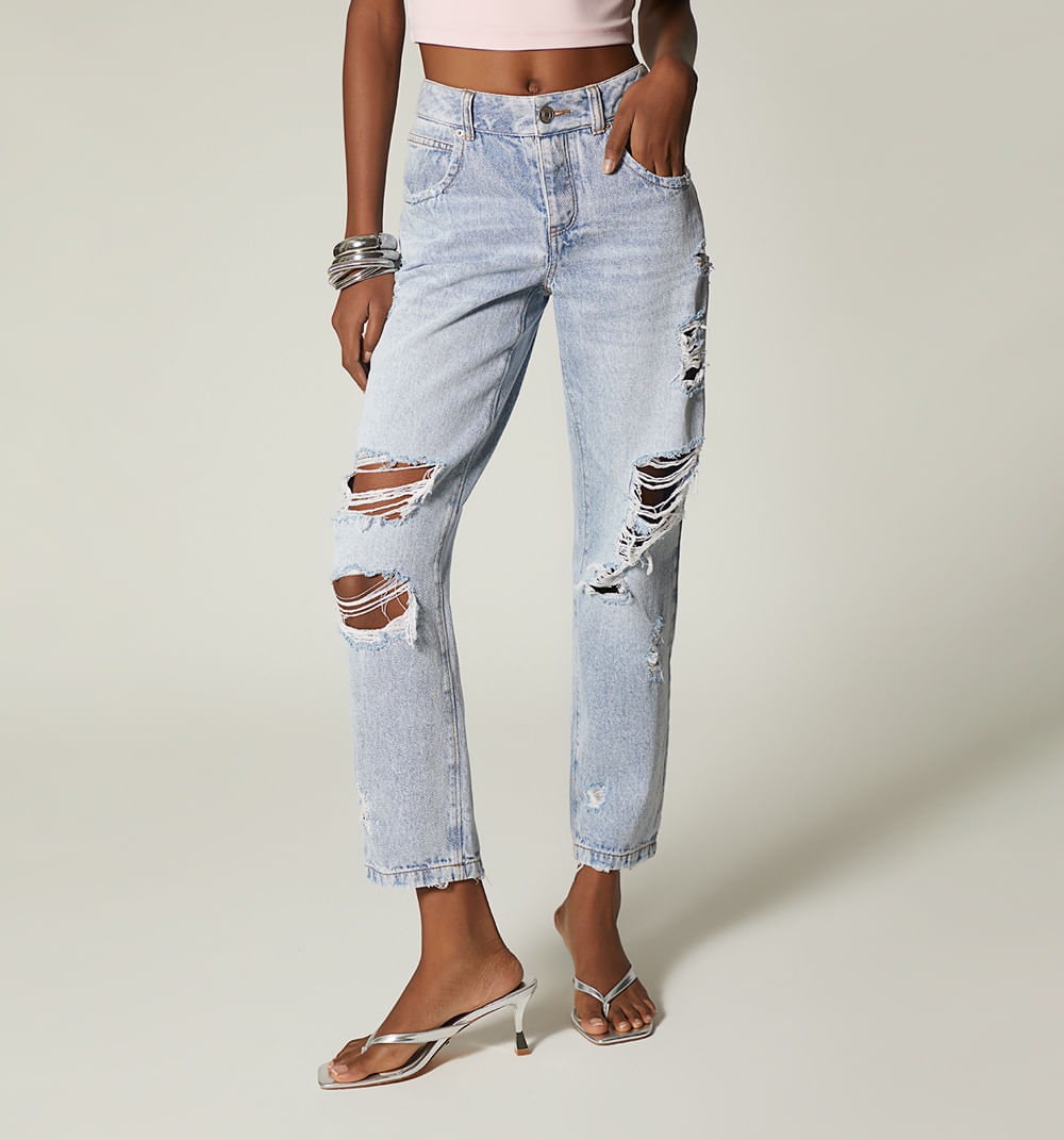 Jean boyfriend tiro bajo con destroyer