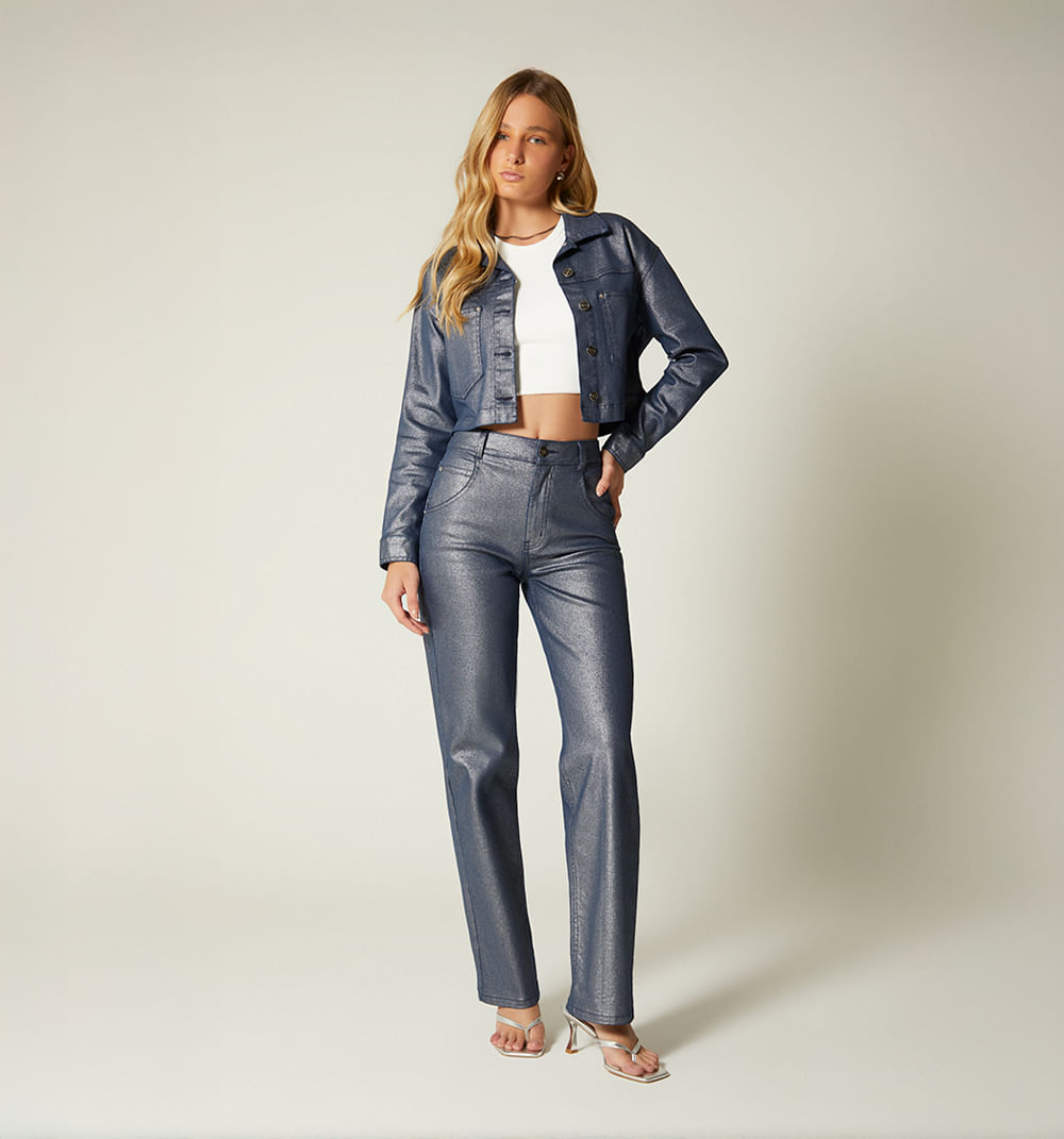 Jean bota recta denim metalizado
