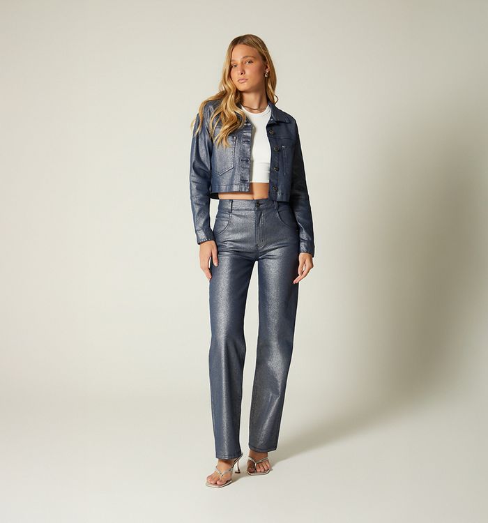 Chaqueta corta denim metalizado