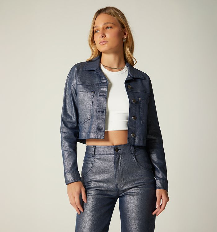 Chaqueta corta denim metalizado