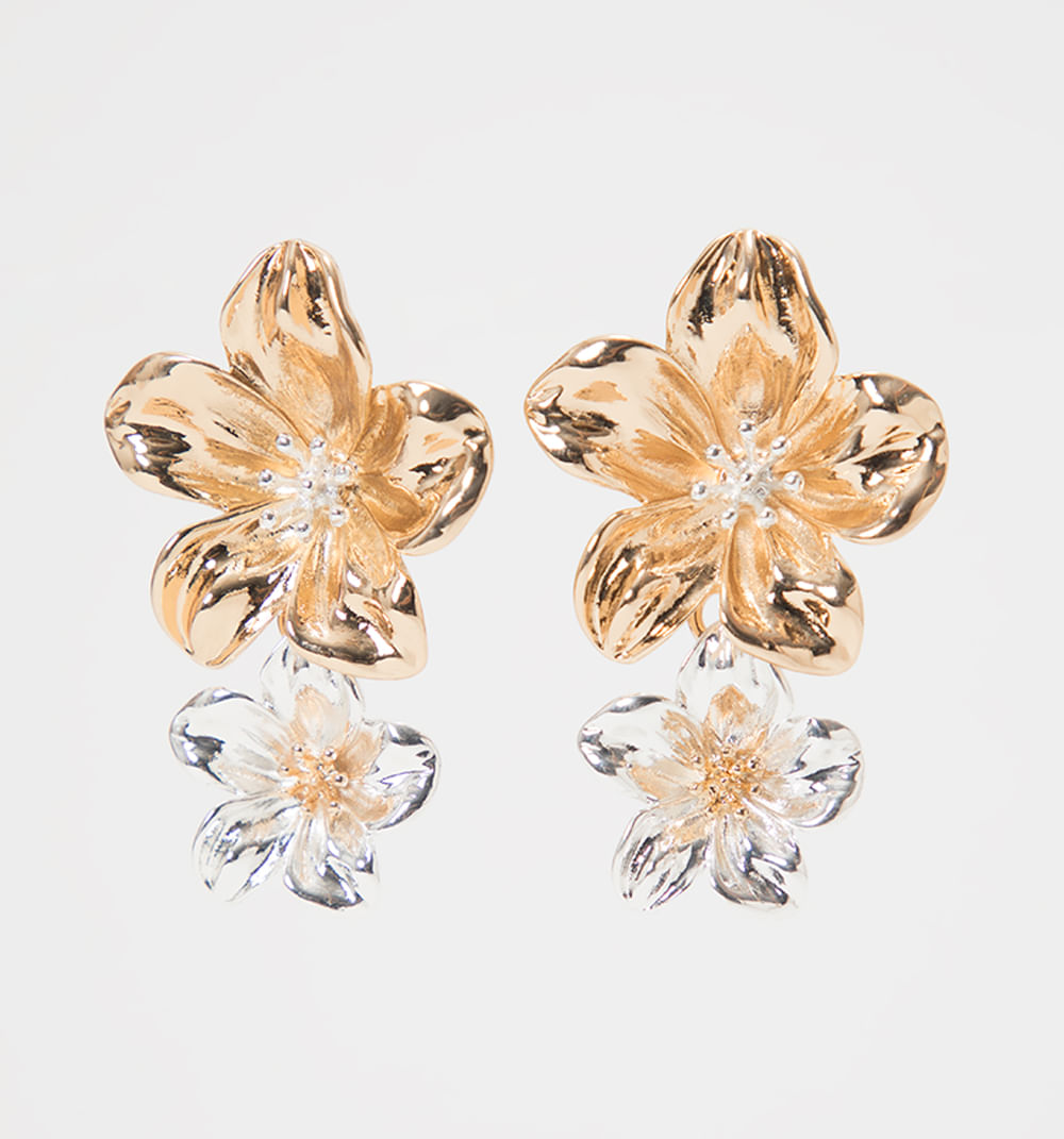 Aretes flor martillada bicolor