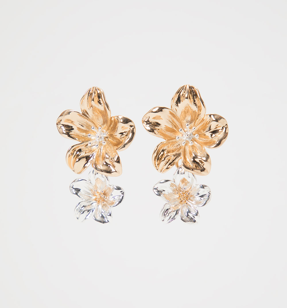 Aretes flor martillada bicolor
