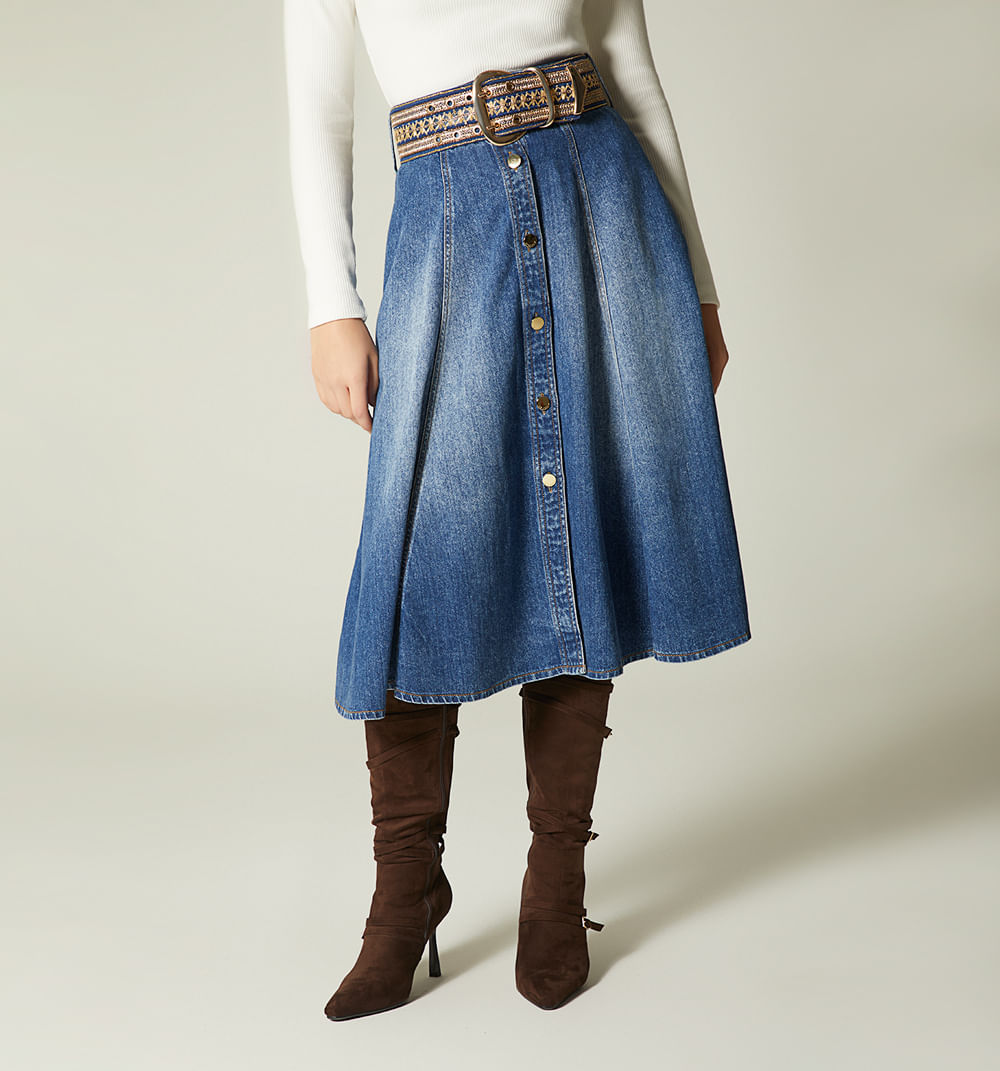 Falda midi nesgas con correa para mujer