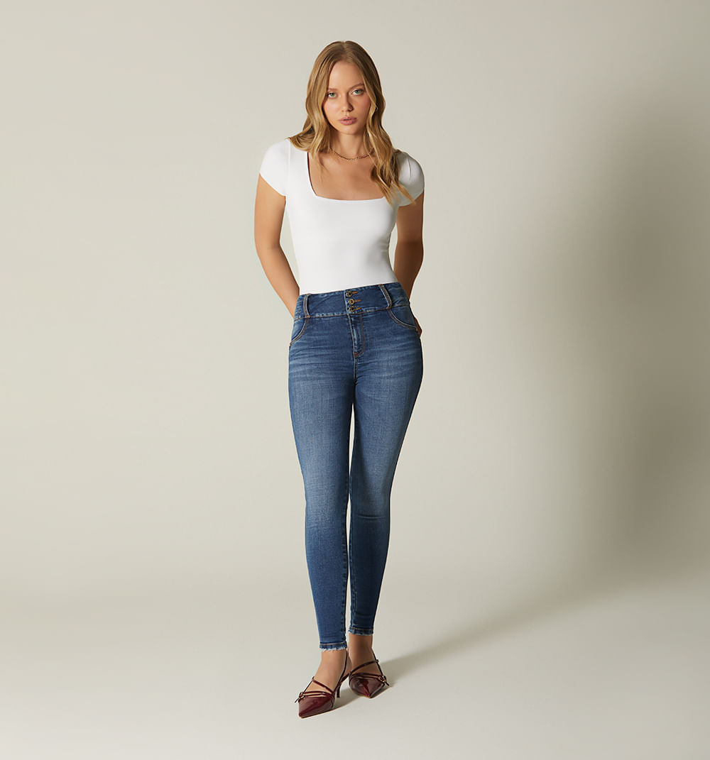Jean ultraslim tiro alto cortes pretina