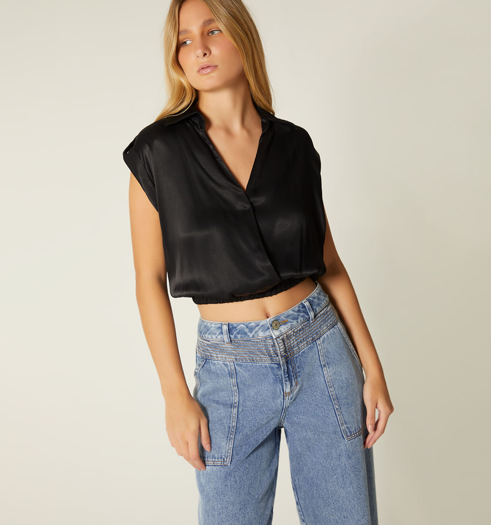Blusa manga sisa frente cruzado