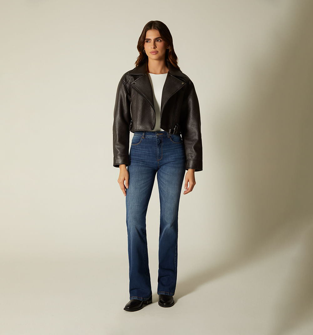 Chaqueta motera cruzada con cinturon