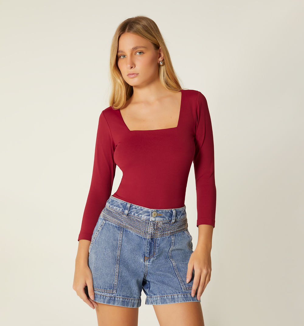 Cherry Blusa De Manga Tres Cuartos Para Mujer Blusa Escote