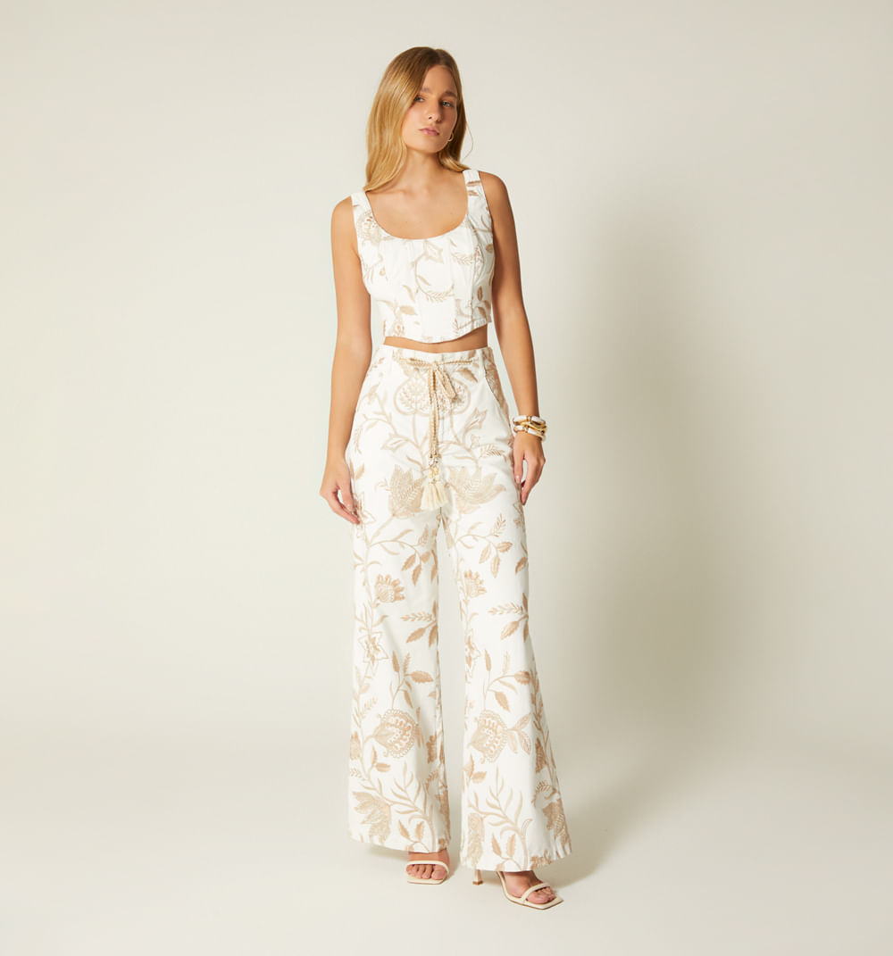 Jean palazo en jacquard con cordon