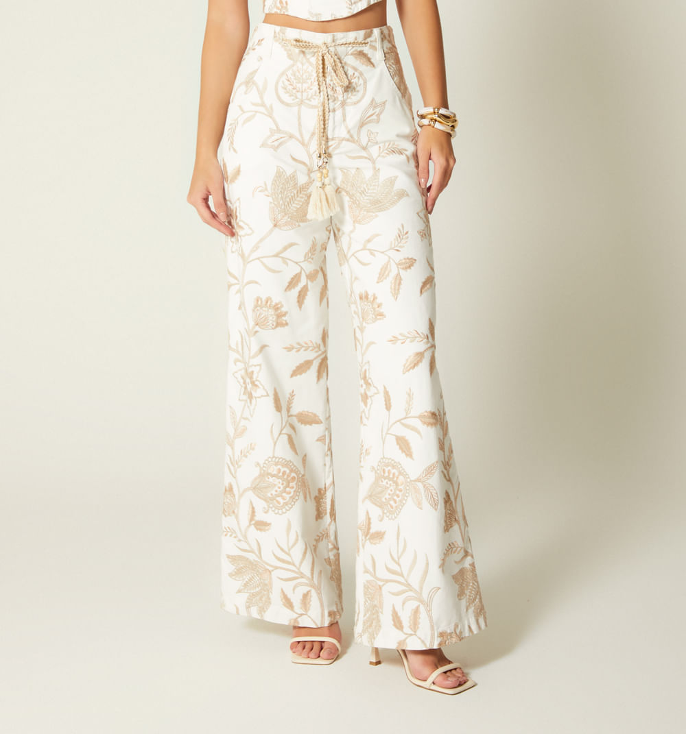 Jean palazo en jacquard con cordon