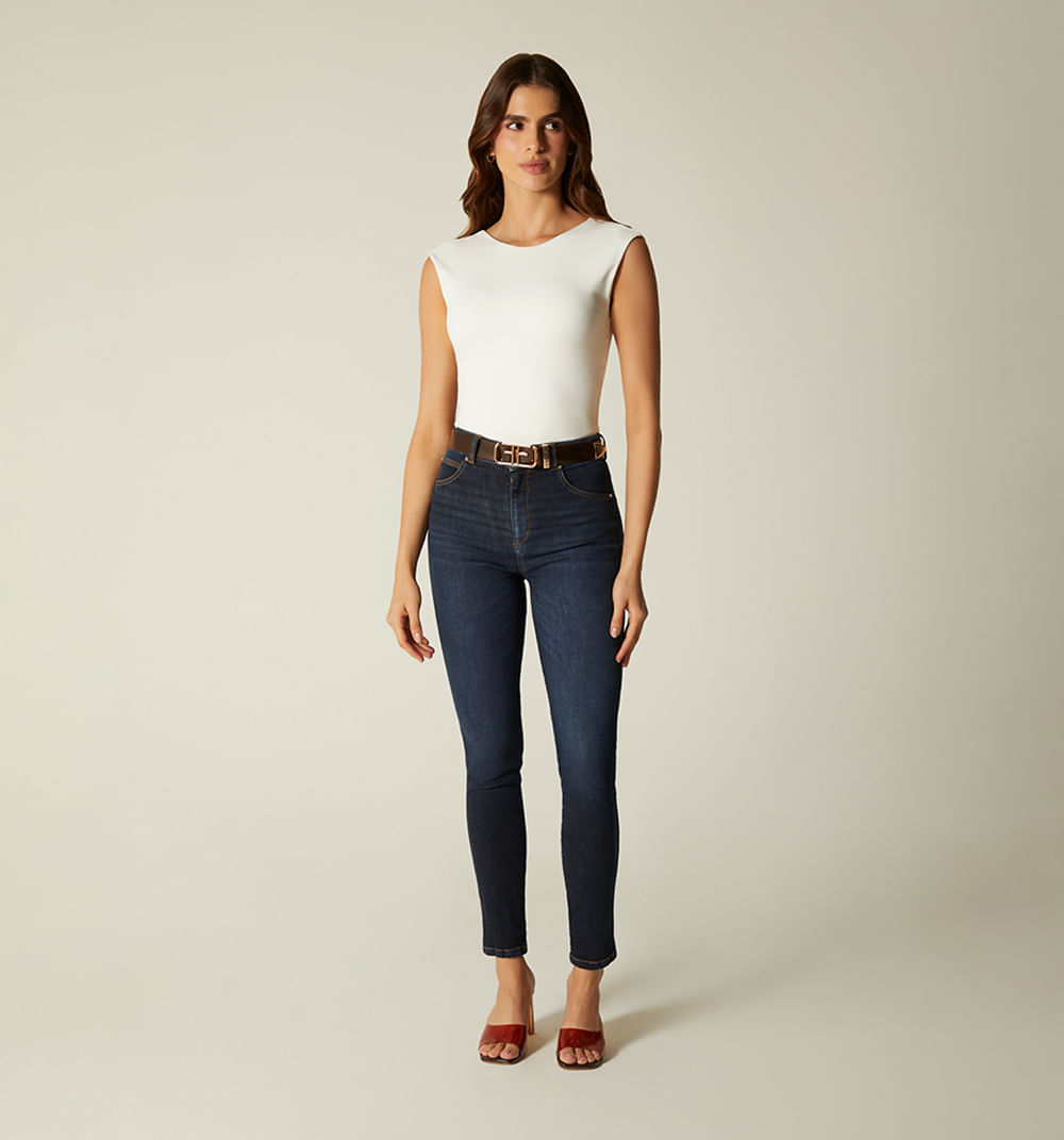 Jean  skinny tiro alto correa vinilo