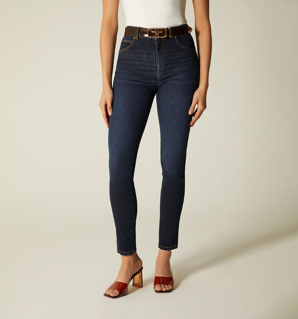 Jean  skinny tiro alto correa vinilo