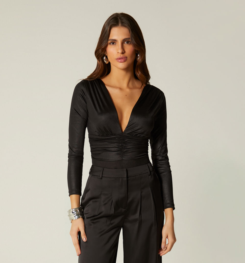 Body manga larga con fajon surcido