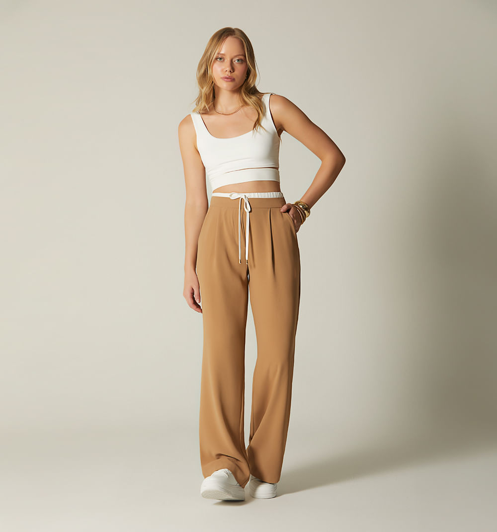 Pantalon palazo doble pretina combinada
