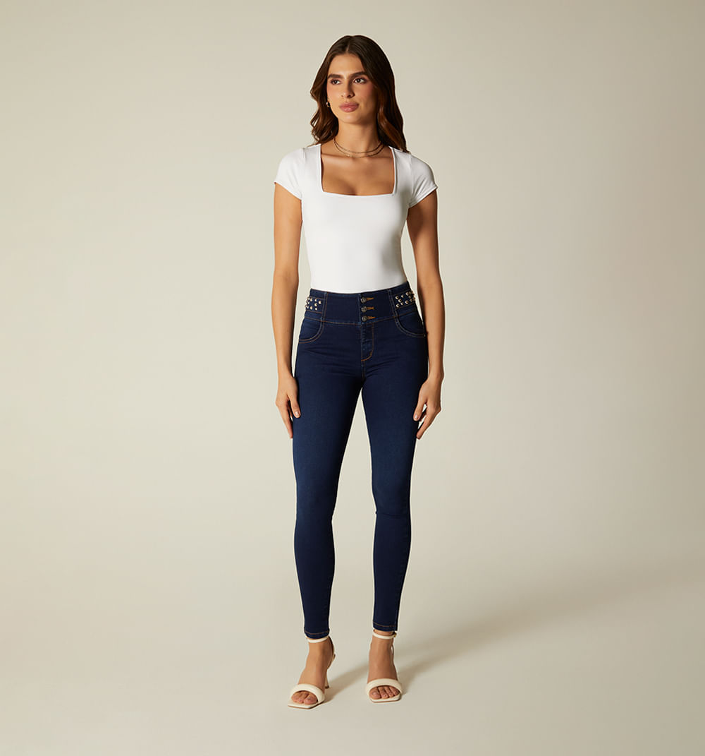 Jean ultraslim pretina ancha con taches