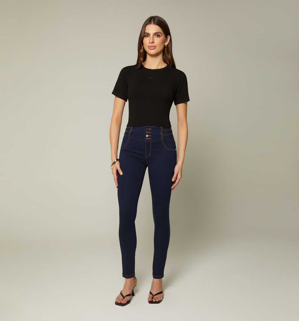 Jean ultraslim tiro alto pretina cortes