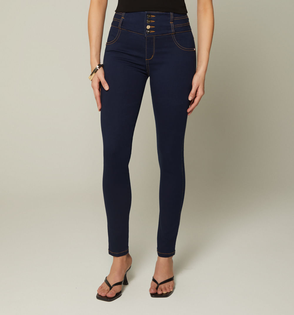 Jean ultraslim tiro alto pretina cortes