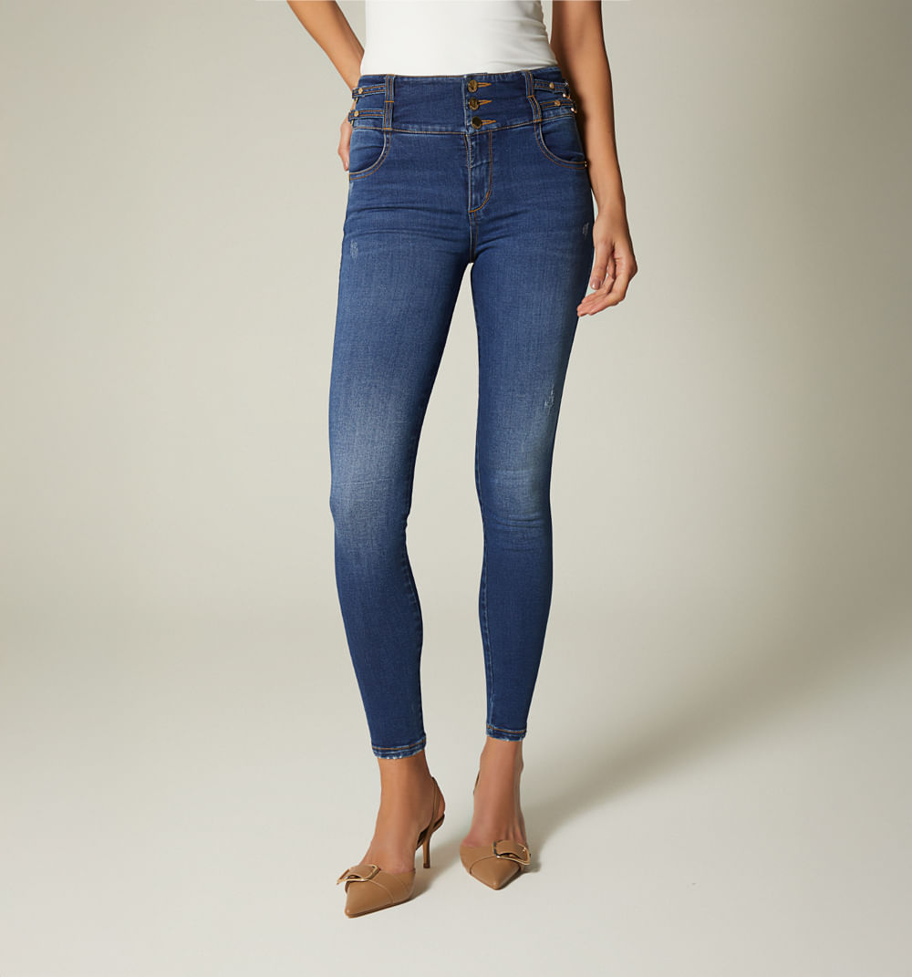 Jean ultraslim tiro alto con herrajes