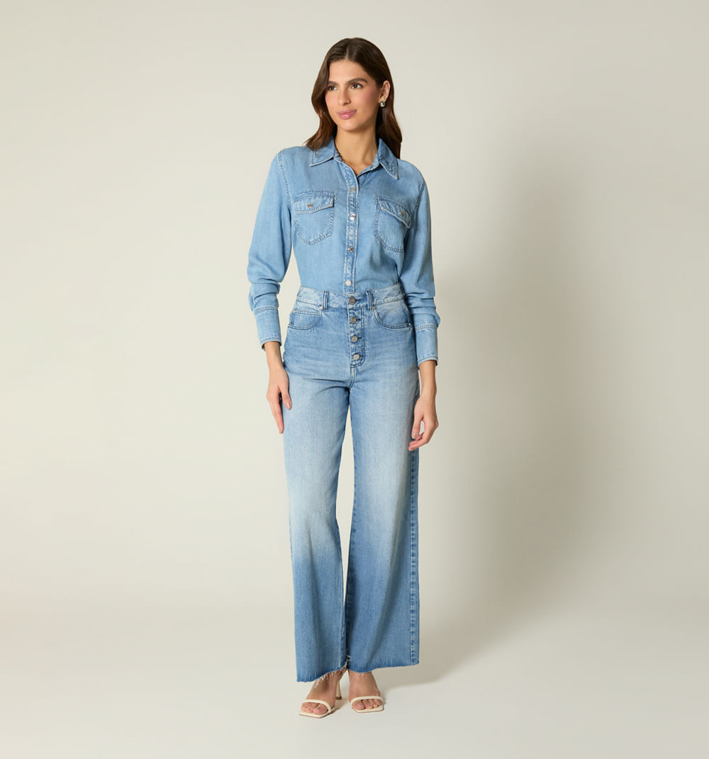 Jean wide leg tiro super alto 5 bolsillo
