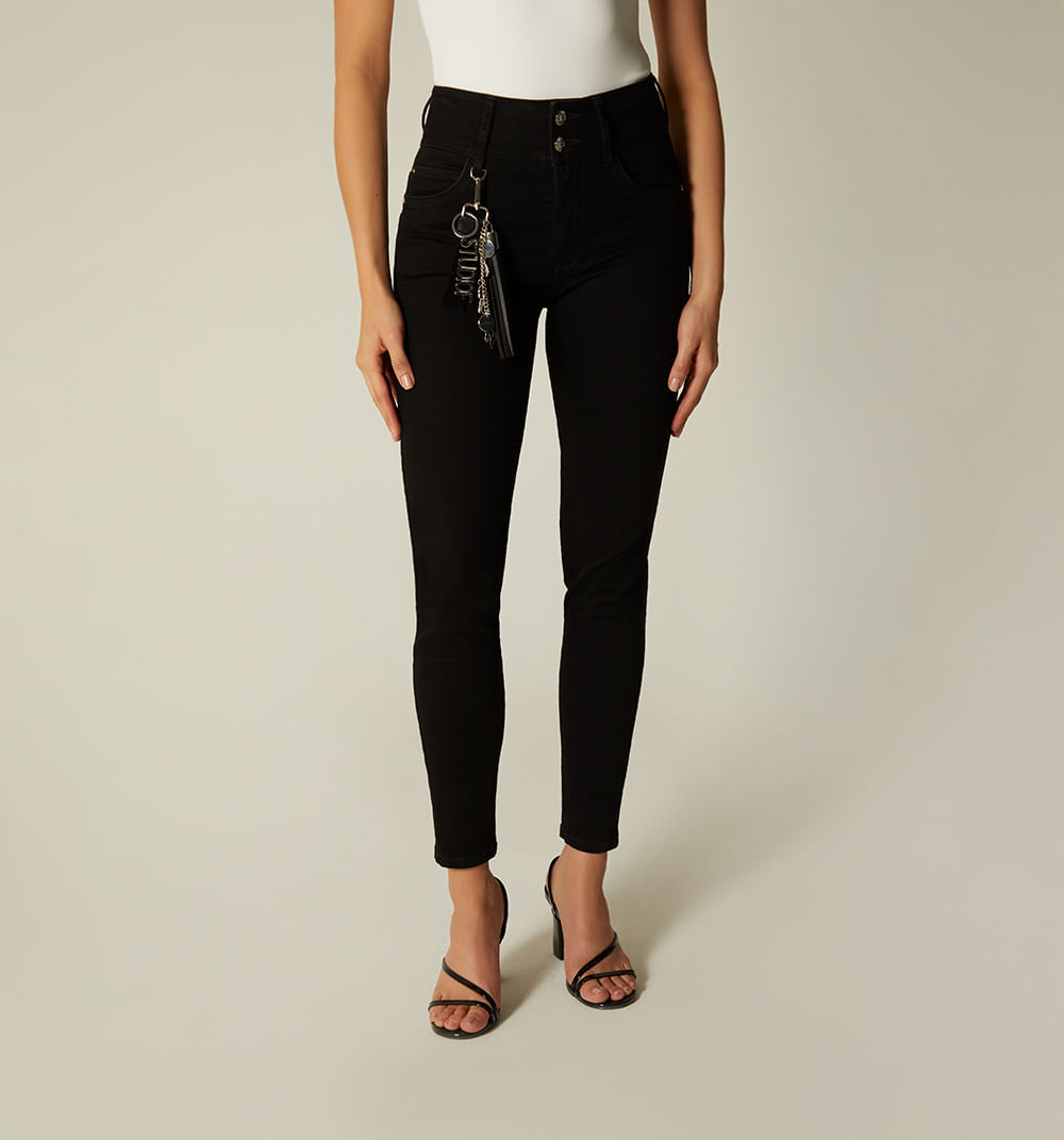 Jean ultraslim tiro super alto con borla