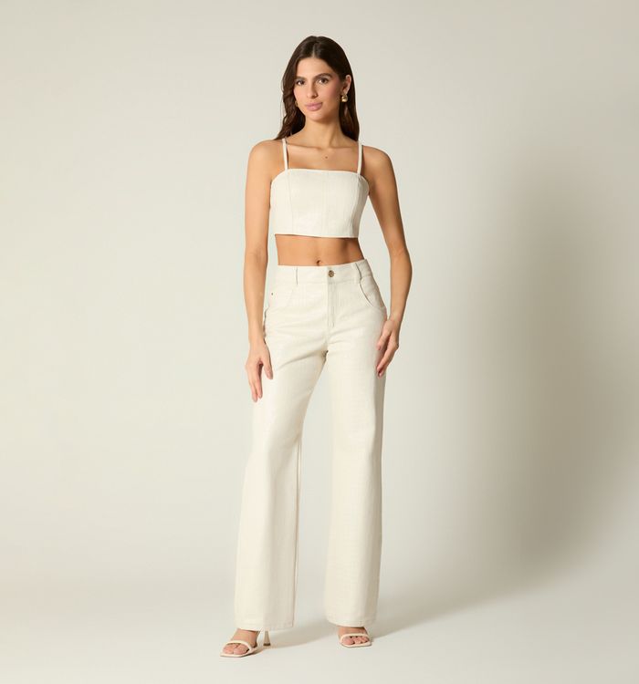 Blusa crop top de tiras textura croco