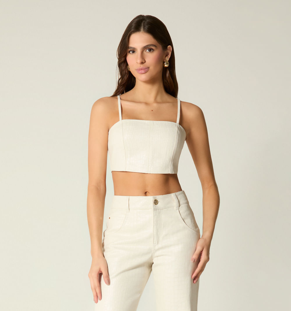 Blusa crop top de tiras textura croco