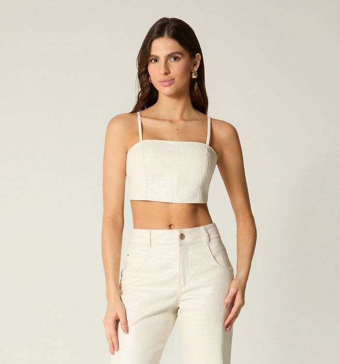 Blusa crop top de tiras textura croco