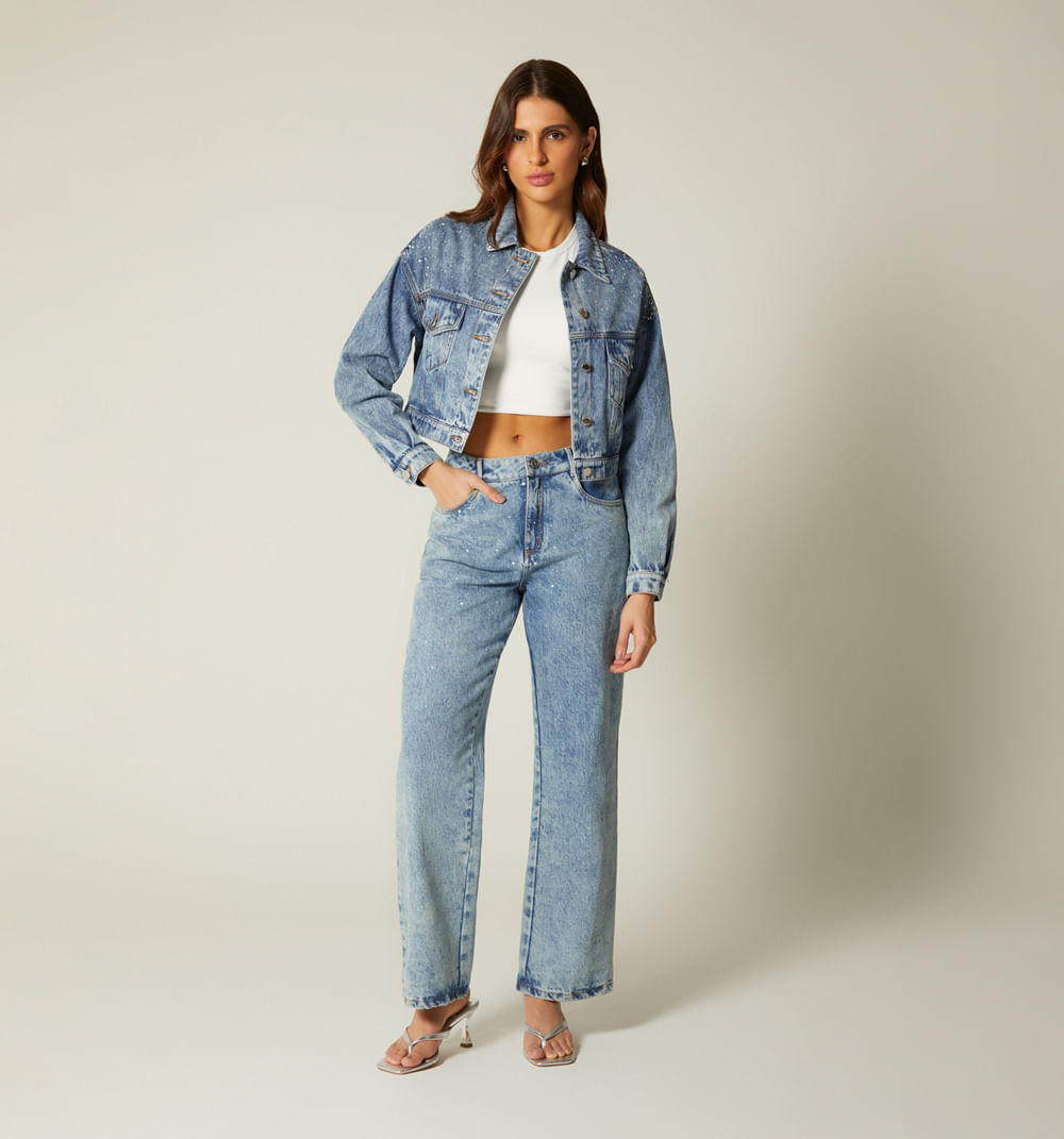 Jean tiro alto con cristales