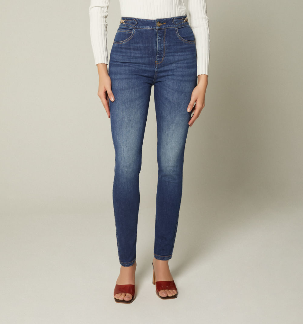 Jean skinny tiro alto con herrajes