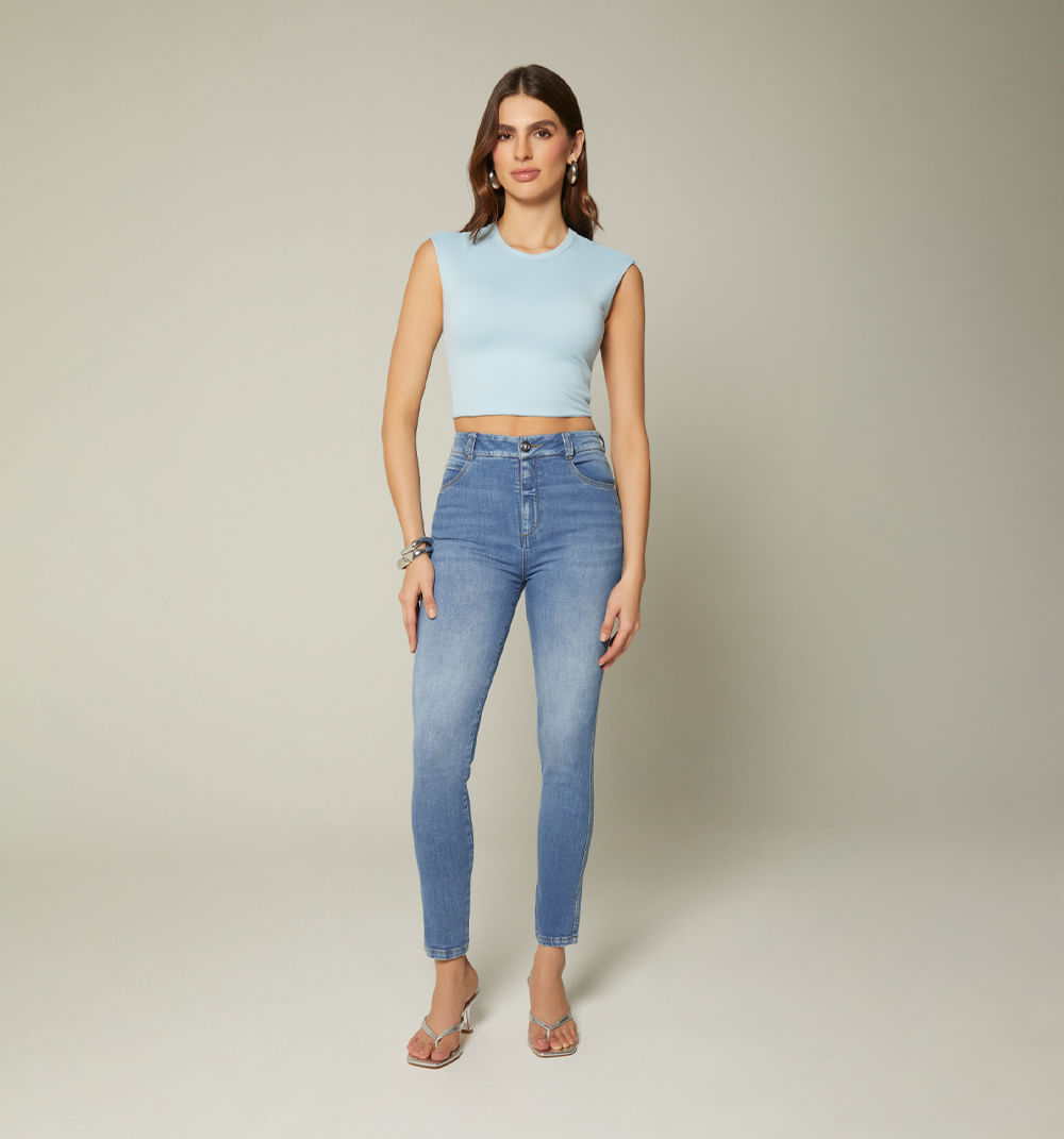 Jean  skinny tiro alto cinco bolsillos