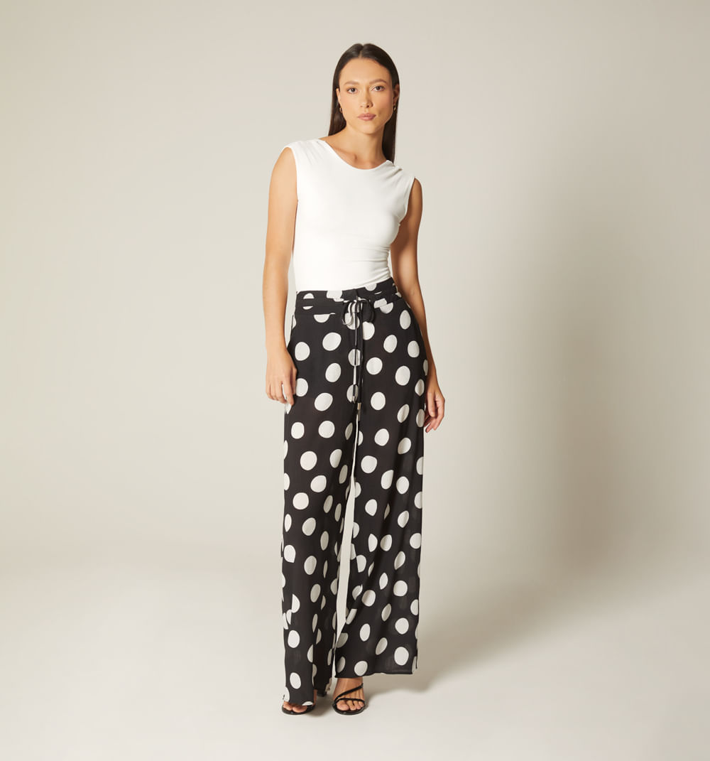 Pantalón palazo pretina ruchada