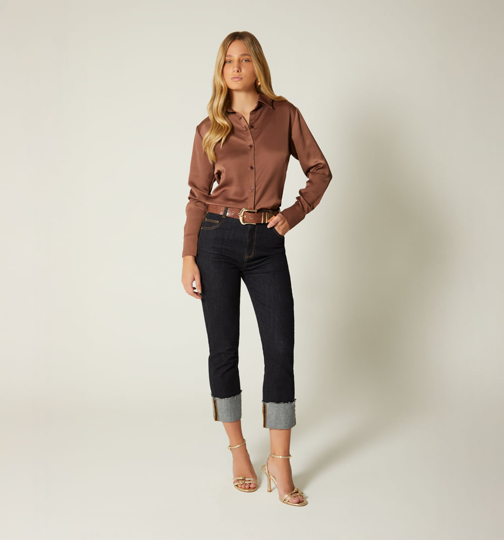 Jean skinny tiro alto guardapolvo correa