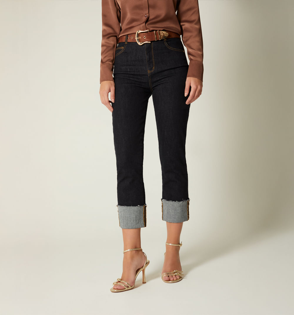 Jean skinny tiro alto guardapolvo correa