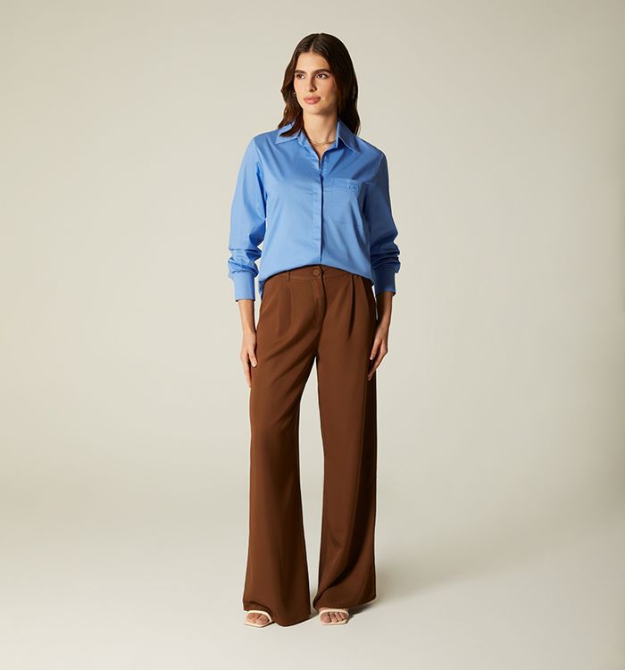 Pantalon palazo tiro alto con prenses